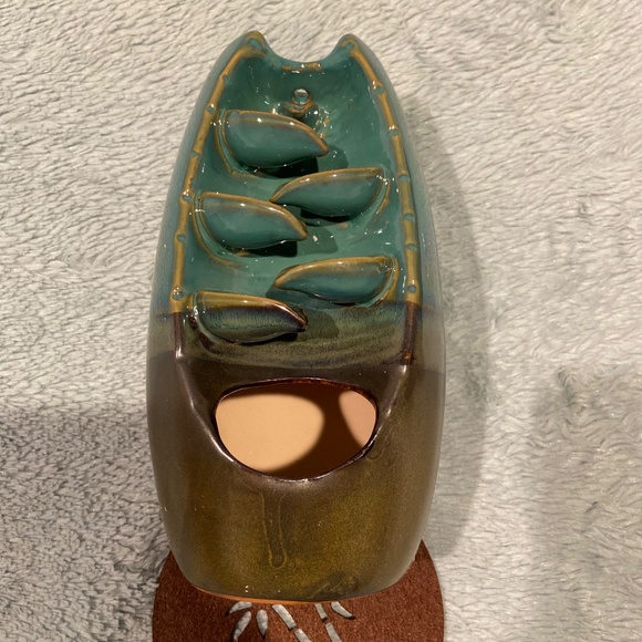 9" Ceramic Backflow Incense Burner – Turquoise & Brown Waterfall Holder + Incens - Picture 7 of 10